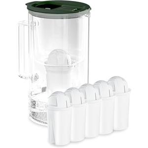 Wessper caraffa filtrante per l'acqua con contatore LED, 2 litri, caraffa filtrante vetro, brocca acqua compatta con classic filtro a carbone attivo, senza BPA - Verde