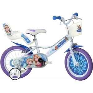 Disney Frozen Bicicletta da 14 Pollici per Bambini con Portabambole, Cestino e Stabilizzatori Laterali