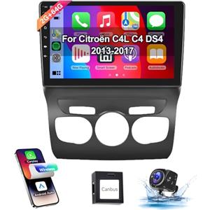 Hodozzy 【2+64G】Hodozzy Carplay Autoradio per Citroën C4L C4 DS4 2013-2017,10 Pollici Touchcreen Stereo auto Bluetooth Vivavoce con Android Auto/WiFi/GPS/RDS/FM/USB