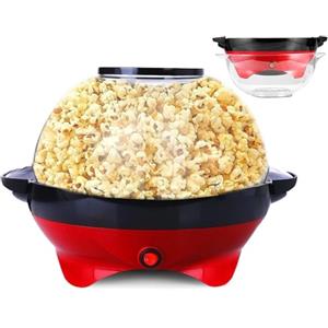 Yabano Macchina per popcorn da 5 l, per casa, 800 W, con zucchero e olio, piastra riscaldante antiaderente rimovibile, asta di miscelazione automatica, coperchio trasparente come ciotola da portata