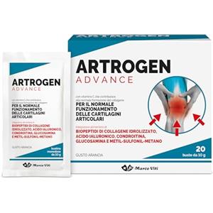 Marco Viti Artrogen Advance Buste, Integratore per Articolazioni con Peptidi di Collagene, Acido Ialuronico e Vitamina C, Supporta Cartilagini e Riduce Dolori Articolari, 20 Buste da 10 g