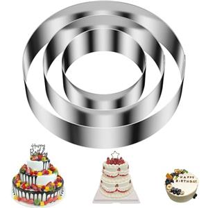 Luazvilkpsar 3 Pezzi Coppapasta Circolare, Anello per Torte Acciaio Inossidabile Coppapasta Tondi Altezza 4.5 cm, Stampo per Torte Diametro 10/15/20 cm per Torte, Mousse, Pasticceria