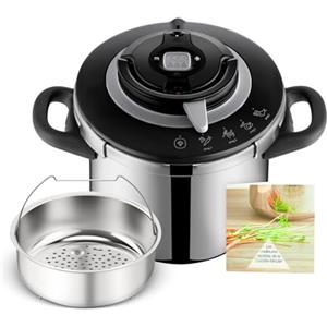 SEB Pentola a Pressione Rapida, 5-8 Persone, induzione, 4 programmi di Cottura, Cottura Rapida, Apertura e Chiusura del Coperchio con Una Sola Mano, Clipso+ Chef 8L, P4551400, Nero