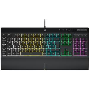 Corsair K55 RGB PRO Tastiera Gaming a Membrana Cablata, Retroilluminazione RGB, 6 Tasti Macro con Integrazione Software Elgato, Resistente all'infiltrazione di Polvere e Liquidi, QWERTY, Nero