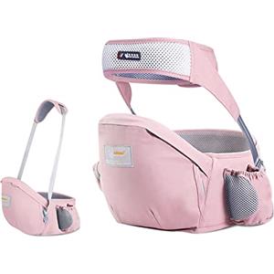 SONARIN Hipseat Marsupio,Ergonomico Neonati Marsupio Supporto del Sedile Portantina Bebè Seggiolino Puro Cotone con Cintura di Sicurezza & Tracolla Singola Multi Posizioni per Bambino(Rosa)