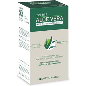 Specchiasol Aloe Vera Mini Drink 5 Volte Più Concentrato - 15 Bustine da 10 ml, Azione Emolliente e Depurativa