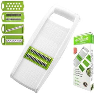 BIOVIRA Eco by Design BIOVIRA Mandolina per verdure magnetica regolabile 4 lame in acciaio inox, ABS antiscivolo