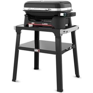Weber Lumin Barbecue Elettrico con Supporto/Fino a 315 °C, con termometro nel Coperchio, Griglie in ghisa Smaltata in Porcellana, Superficie di Cottura 33 × 49 cm, Nero (92010879)