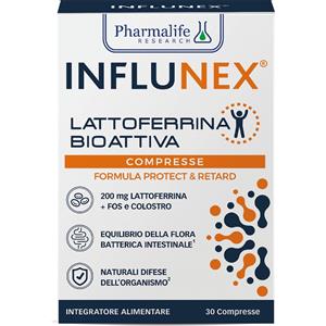 PHARMALIFE RESEARCH Influnex Lattoferrina Bioattiva 30 Compresse - Integratore Gluten Free con Lattoferrina, FOS, Colostro e Sambuco