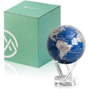 MOVA Globes Blu Reale e Argento Classico (4,5) | Mappamondo Auto-Rotante a Energia Luminosa |Silenzioso, Senza Batterie né Fili |Decorazione da Scrivania o Idea Regalo Globo Spazio