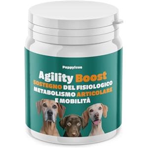 Puppylove Integratore per le Articolazioni dei Cani - Alta Qualità Made in Italy - 100 Compresse - Supporto per Mobilità e Flessibilità - Con Glucosamina, Condroitina e Olio di Pesce - Puppylove Agility Boost