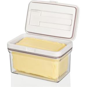 VINATO Portaburro con Coltello Magnetico & Doppia Tenuta - Contenitore Hermetico da 500g per Burro, in Materiale Alimentare, per Frigo e Congelatore, Trasparente