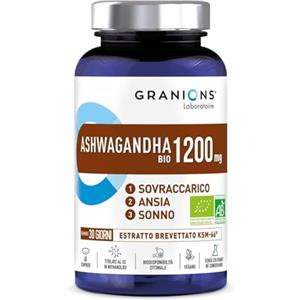 Granions ASHWAGANDHA BIO 1200 MG GRANIONS 30 Giorni - Ashwagandha KSM-66 - Anti Stress Adulti, Sonno Adulti - 60 compresse