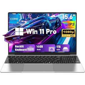 FUNYET Computer Portatile, PC Laptop da 15,6 pollici 2026, 16 GB di RAM, SSD da 1 TB, Core i7-7600U, IPS FHD 1920 * 1080 Notebook, 6000 mAh, supporta scheda TF, tastiera retroilluminata,Type-C