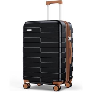 Vipbox Valigie Rigide Media 65cm (3 ANNI DI SERVIZIO VIP) Espandibile Policarbonato Ultra Leggera Trolley da Viaggio Durevole Valigia con Chiusura TSA e 4 Ruote, Nero Premium