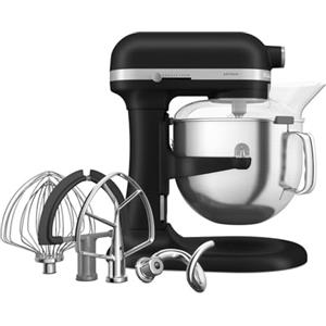 KitchenAid Robot da Cucina - Artisan - Robot da cucina multifunzione con ciotola sollevabile - Con 5 accessori in acciaio inox - 6,6L - Nero opaco