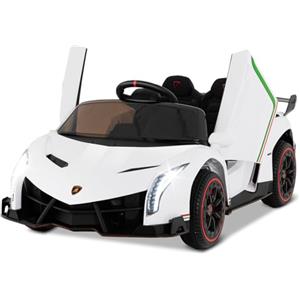 GYMAX Auto Elettrica Lamborghini, Macchina Giocattolo a Trazione Integrale con Telecomando, Luci LED, Funzione USB & MP3, Veicolo per Bambini 3-8 Anni, Velocità 3-6 KM/H (Bianco)