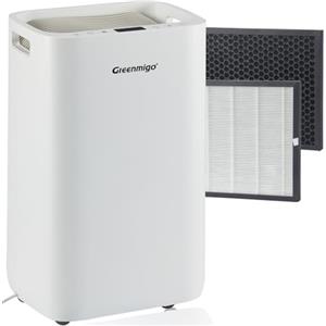Greenmigo Deumidificatore e Purificatore d'aria 20 Litri,Filtro HEPA e ai Carboni Attivi,Ionizzatore,Serbatoio da 4.5L,Programmabile 24h Asciugabiancheria,Deumidificazione Continua,Funzione Laundry