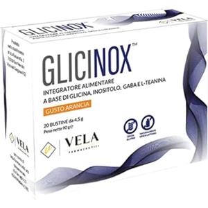VELA FARMACEUTICI GLICINOX Integratore per il Sonno Naturale - con Glicina, Inositolo, GABA e L-Teanina - Aiuta il Riposo Notturno - Gusto Arancia - 20 Bustine