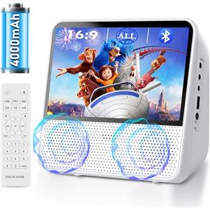 MAITE Lettore DVD Portatile Bluetooth, 4000mAh Ricaricabile Lettore DVD Region Free per Auto con altoparlanti Integrati Doppi, Compatibile CD/Bluetooth/USB/RCA/Jack Cuffie, Lettore CD Bambini con Funzi