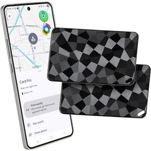 Reyke Carta di localizzazione sottile, compatibile con iOS Find My e Google Find Hub, localizzatore di portafogli ricaricabile per etichette bagagli, telefoni cellulari e passaporti 2 Pack