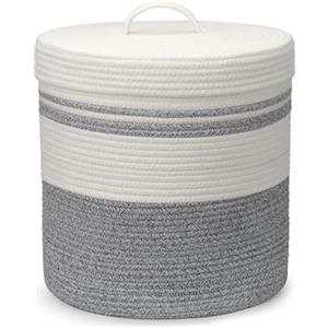 Goodheim Cesto Portabiancheria con Coperchio Cesta in Corda di Cotone, Bucato e Giochi Bambini, Cestino Piccolo Della Biancheria, Cestone Biancheria Ceste Portaoggetti Bianco (Grigio,35x42cm)