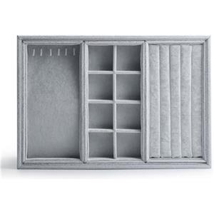 Papten vassoio impilabile in velluto per gioielli, cassetto portagioie per gioielli, espositore per anelli, orecchini e collane (grigio)