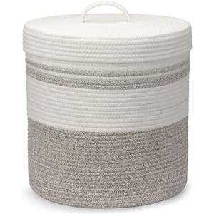 Goodheim Cesto Portabiancheria con Coperchio Cesta in Corda di Cotone, Bucato e Giochi Bambini, Cestino Piccolo Della Biancheria, Cestone Biancheria Ceste Portaoggetti Bianco Marrone (35x42cm)