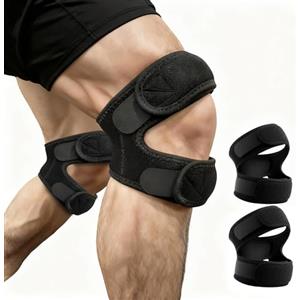 Tpubmity 2 Stuck Tutore Doppio per Ginocchio,Fascia per Tendine Rotuleo Regolabile,Ginocchiera a Compressione Doppia,Tutore Ginocchio Rotula,Adatto a Corsa, Tennis, Jogging, Basket(nero)