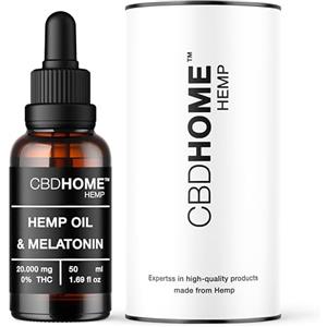 CBD HOME Olio di Semi di Canapa 40% + Melatonina - 50 ml - Base di cocco e semi di canapa biologici - Spremuto a freddo - Senza additivi - 100% vegetale - Certificato biologico UE
