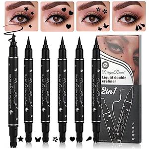 Sitovely 5 Pcs Opaco a Doppia Testa Eyeliner Liquido Set di Penne per Timbri, Impermeabile Eyeliner Nera, Pigro Eye Liners Stencils Eye Tattoo Makeup-Triangolo/Cuore/Stella/Fiore/Farfalla (A, M)