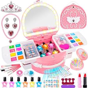 Herenear Kit Unghie Bambina 6-12 Anni, Trucchi Bambina Kit Unghie con Unghie Asciuga, Peel Off Smalto per Unghie, Adesivi Compleanno Manicure Gioco Regalo Ragazza (Rosa)