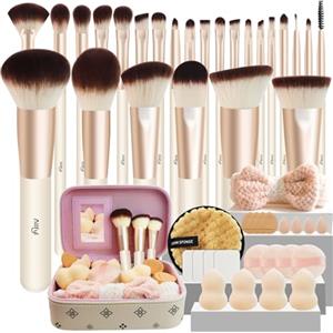 ALLFYL Set di 49 Pennelli Make Up e Trucco Professionale, Kit Premium Completo con Pennello Fondotinta, Blush, Contorno e Accessori in Regalo - Incluso Astuccio in Pelle con Specchio
