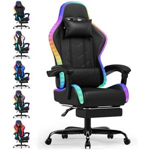 Devoko Sedia da Gaming con Massaggiante Schienale Regolabile 90-135°, Sedia Gaming con LED e Poggiapiedi Telescopico,Poltrona Ergonomica Portata 150 kg (Nero)