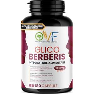 PARAFARMACIA, ORGANIC VITAMINS & FOOD OVF Glico Berberis 180 cps Integratore Alimentare con Berberina, Acido Alfa Lipoico, Gymnema, Cardo Mariano, Cromo e Cannella Supporta Metabolismo e Favorisce la Funzionalità Cardiovascolare