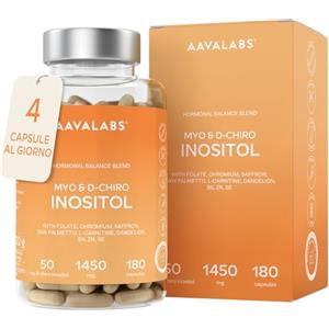 AAVALABS Myo Inositolo e D-Chiro Inositolo Integratore 1450mg | Equilibrio Ormonale e Supporto Metabolico Femminile con Tarassaco Zafferano Acido Folico Cromo Zinco Selenio Vitamina B6-180 Capsule Vegane