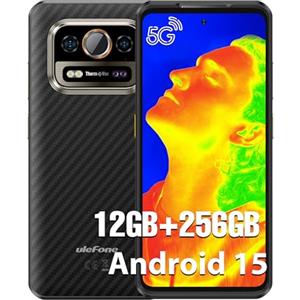 Ulefone Armor 25T Pro Rugged Smartphone 5G con Termografia, 12GB+256GB/SD-2TB Android 15, 6.78 FHD+ 120Hz, Fotocamera 64MP+50MP Telefono Indistruttibile 6500mAh Batteria, Ricarica rapida da 33W Nero