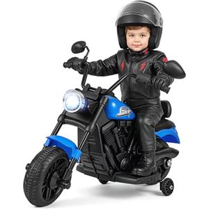 COSTWAY Moto Elettrica per Bambini, 6V Moto Cavalcabile con 2 Ruote di Supporto, Pedale, Fari e Musica, 2,4 km/h, per Bambini 3 Anni+, 79x58x56 cm (Blu)