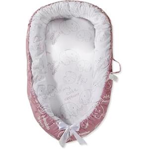 SONARIN Portatile Riduttore Lettino Neonato,88 x 53 cm Baby Nest Nido Neonati Riduttore Culla da Viaggio per Bambini, con100% Cotone Copertura Reversibile Lavabile(Rosa-Elefante)