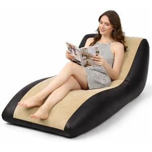 BAKAJI Divano Gonfiabile Lounge per Interni ed Esterni con Doppia Texture, Divanetto Gonfiabile in PVC ed Effetto Velluto, Ottomano per Adulti e Bambini da Campeggio, Casa, Giardino, Mare (Grigio)