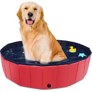 CACSPS Piscina per Cani Pieghevole, Piscina per Bambini da 100cm con plastica Dura, Vasca per Cani Antiscivolo per Cortile all'aperto (Blu) (Rosso)