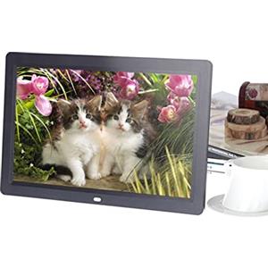 Diyeeni Cornice digitale 12 pollici 16: 9 Cornice per foto E-album 1280 x 800 Schermo di visualizzazione a LED ad alta risoluzione, Orologio Music Video Player con telecomando(Nero)