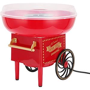 Generic Macchina per Zucchero Filato Elettrica Vintage, Macchina per Zucchero Filato a Forma di Carrello retrò per Feste di Compleanno, Rossa (Spina Europea 220 V)