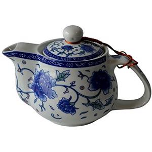China qinghua ci Teiera da 500 ml con infusore in porcellana e fiore di peonia blu e bianco (Mudan Flower 500 ml)