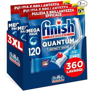 Finish Quantum Infinity Shine Pastiglie Lavastoviglie, 120 Capsule Lavastoviglie, Detergenti per Lavastoviglie per una Pulizia e Brillantezza Efficace (Confezione da 3)