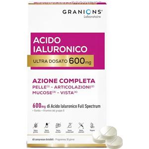 Granions ACIDO IALURONICO ULTRA DOSATO 600 mg GRANIONS - Biotina - Idratazione intensa della pelle - Niacinamide - Complesso Vitamine B - Anti-rughe - Stimola la produzione di collagene - Vegano
