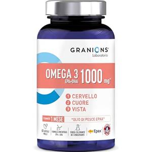 Granions OMEGA 3 1000 mg GRANIONS | Olio di Pesce Selvaggio EPAX - Alta concentrazione Omega 3 EPA DHA + Vitamina E - Integratore alimentare Omega-3 - Senza OGM, certificato Friend of the Sea - 60 capsule