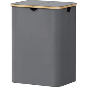 Lifewit Cesta Portabiancheria 150 L con Coperchio, Grande Cesto Biancheria Pieghevole in Bambù con Sacco Interno, Portabiancheria Salvaspazio, Laundry Basket per Camera da Letto, Bagno, Grigio