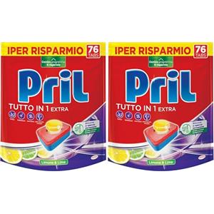 Pril Tutto in 1 Extra Tabs Limone & Lime Detersivo, Pastiglie per lavastoviglie attive già a basse temperature (40°), Detersivo lavastoviglie con 8 azioni, 1 x 76 tabs (Confezione da 2)
