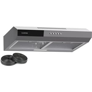 Klarstein Contempo 60 Cappa Aspirante da Incasso, 60cm Cappa per Cucina con Frontale in Vetro Acrilico, 200 m³/h, LED, Filtri Antigrasso & Carboni, Argento, Efficienza Energetica C